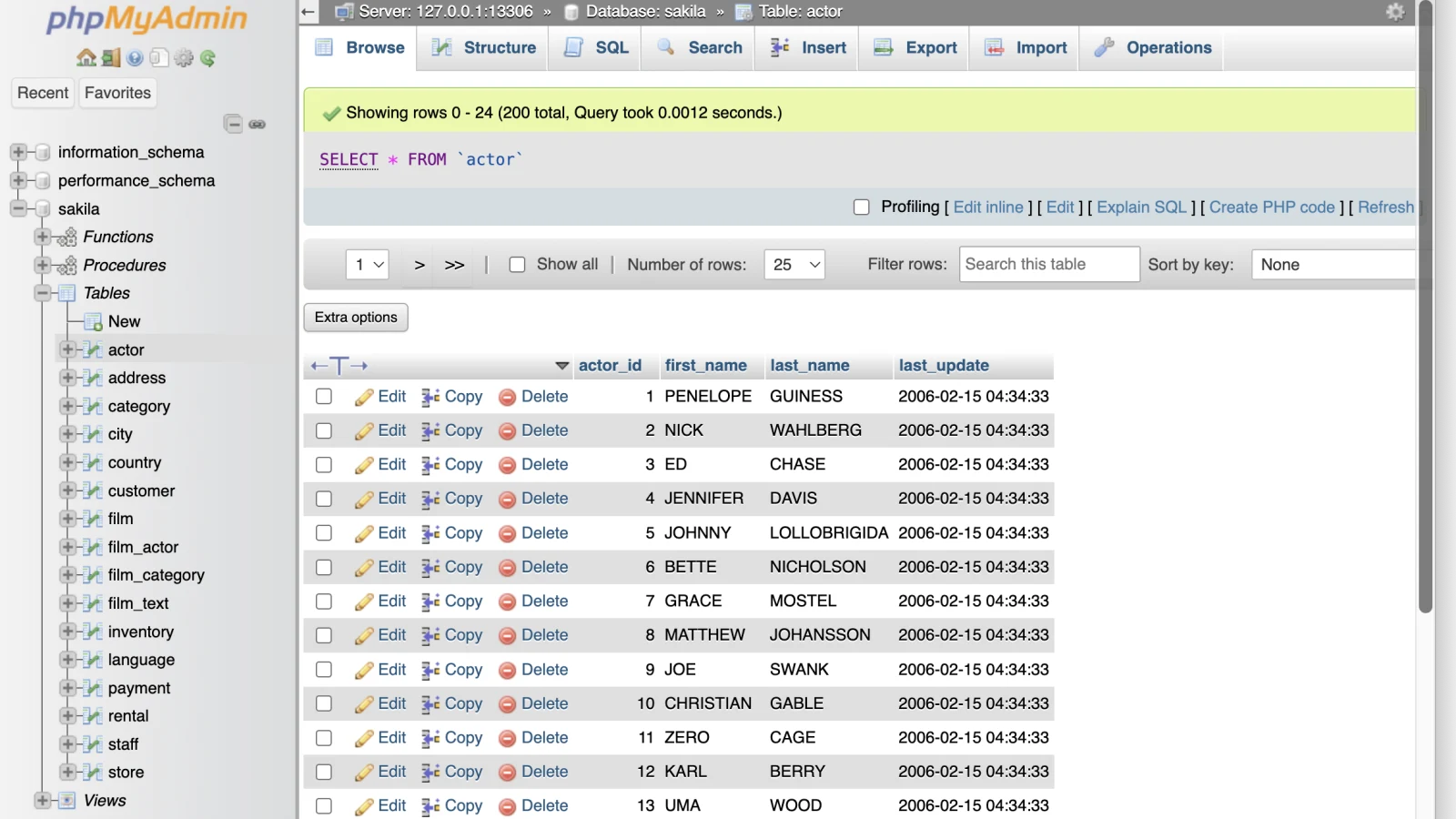 phpMyAdmin live demo preview